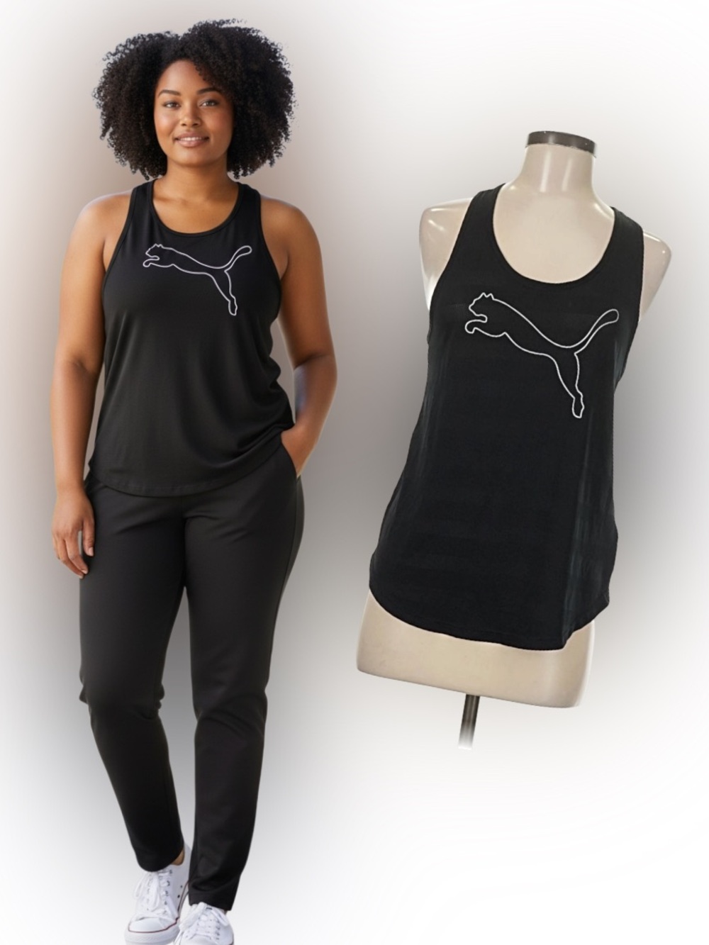 Puma Black Graphic Big Logo Athletic Tank Top Keyhole Racerback